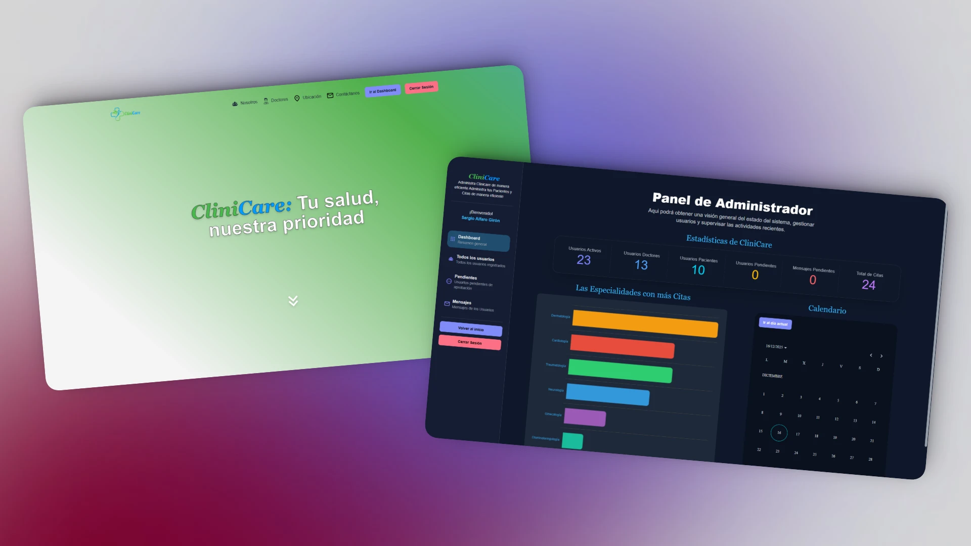 Captura de Pantalla del proyecto CliniCare – Clinical Management Platform