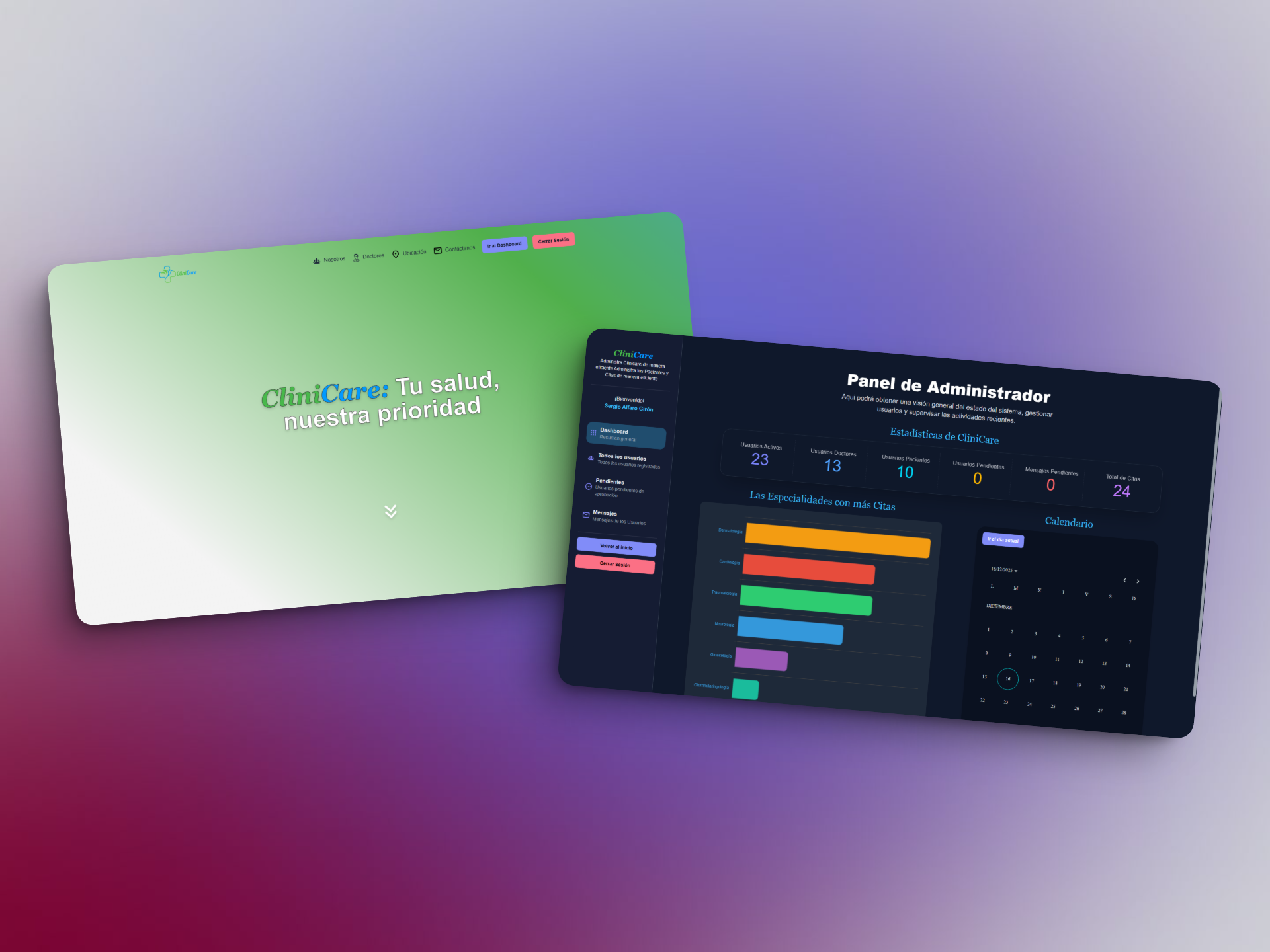 Captura de Pantalla del proyecto CliniCare - Aplicación Web Full Stack